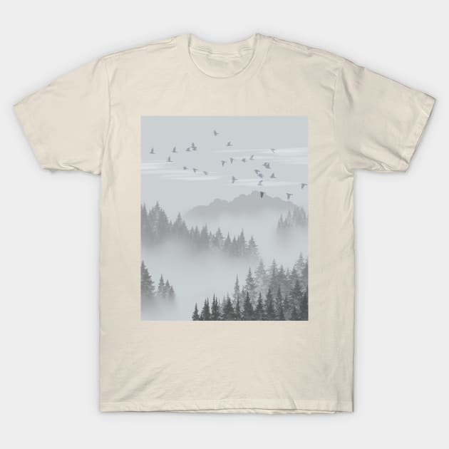 Foggy Forest Landscape T-Shirt by vanityvibes